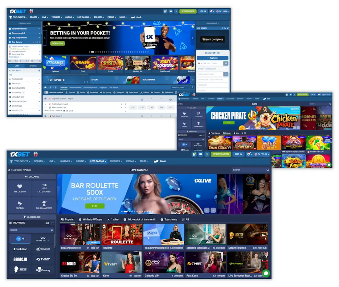1XBET Casino and Sportsbook Screenshot